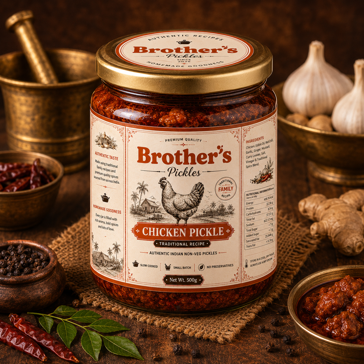 Brother's Homemade Chicken Pickle Crafted from a Traditional Punjabi Family Recipe